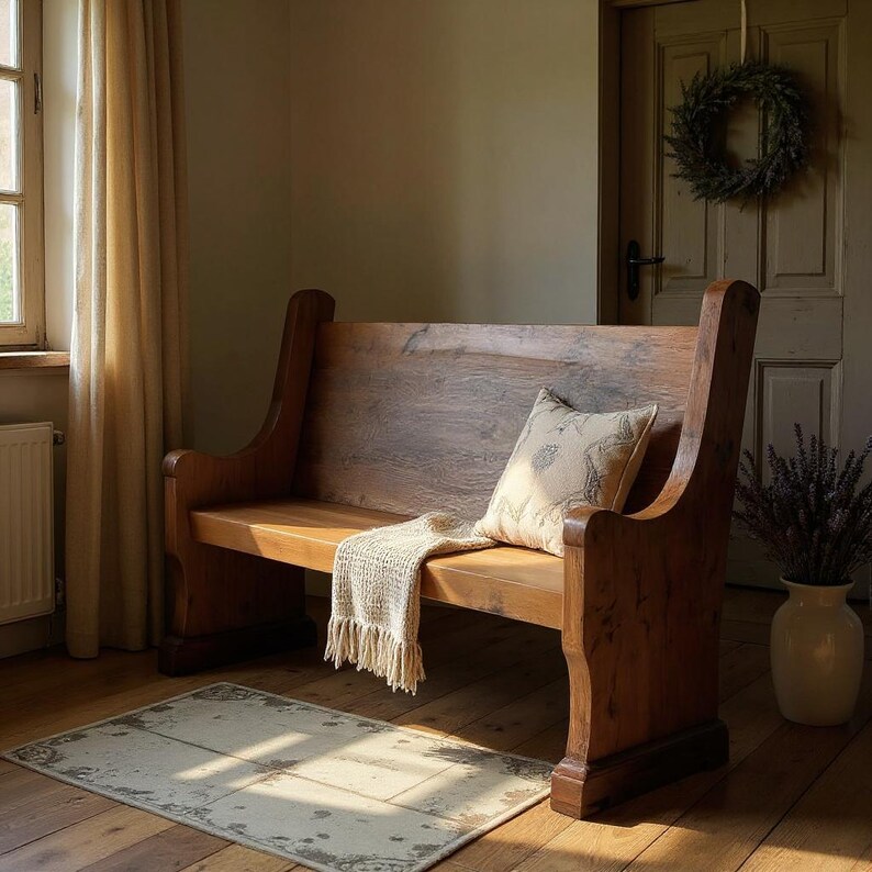 Church Pew Bench | Solid Rustic Wood Farmhouse Bench | Entry Bench Seating | Foyer Bench | Custom Handcrafted in the USA | Free Shipping! image 11