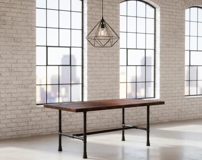 Industrial Rustic Table, Rustic Wood & Pipe Table, Trestle Table, Urban Wood Table, Dining Table, Gathering Table, Pipe Table, Harvest Table