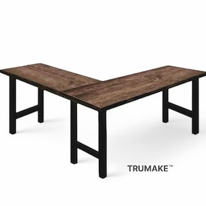 Two piece L-Shaped DESK, Wood Steel Rustic Desk, Home Office Desk, Computer Desk, Corner Desk, Farmhouse Desks, Modern Industrial Desks