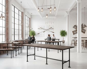 Industrial Pipe Leg Bar and Pub Table | Handcrafted Solid Rustic Wood and Steel Table