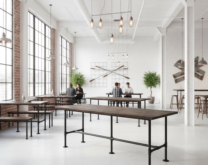 Handcrafted Rustic Industrial Pipe Leg Bar Table | Solid Wood and Steel Table | Pub Counter Table | Modern Industrial Table | Free Shipping!