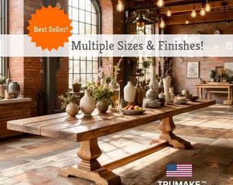 PEDESTAL WOOD TABLE | Handcrafted Thick Solid Wood Rustic Dining Table | Harvest Dining Table | Heavy Rugged Wood Table | Kitchen Farm Table