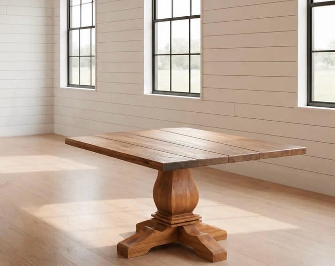 Square Top Pedestal Table || Handcrafted Rustic Solid Wood