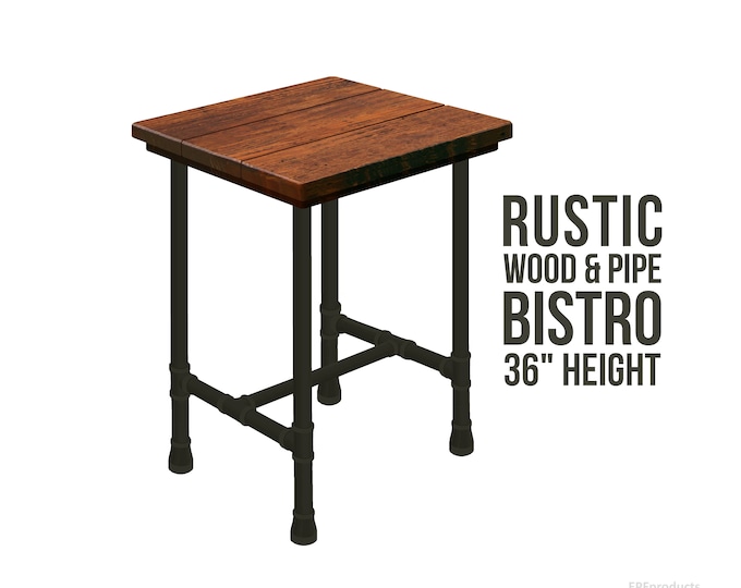 Bistro Table (36"Tall Counter Height), Bar Table, Rustic Wood & Pipe Bistro Table, Urban Wood Table, Pub Table, Square Bar Table