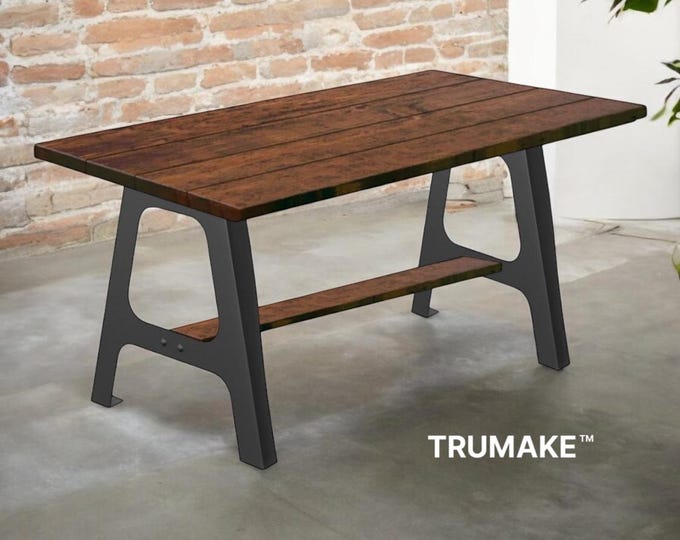 RUSTIC TABLE | Steel Vintage Machine Legs Table Solid Wood Modern Industrial | Dining / Counter / Bar Table | Three Table Heights Available!