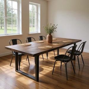 Handmade Rustic Wood Table: Industrial Steel Legs, Modern Farmhouse Dining