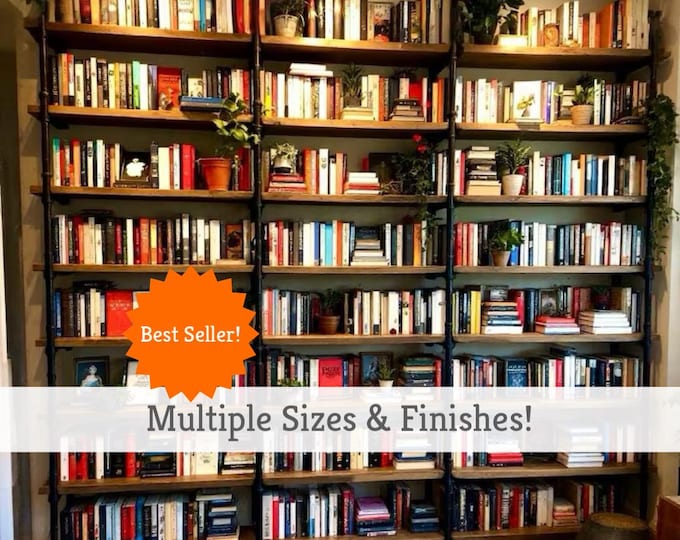 Book Shelf Wall Unit Home Office Library Industrial Wall Shelving Unit | Shelving Unit Rustic Wood and Pipe Shelf | Shelving Wood Shelf