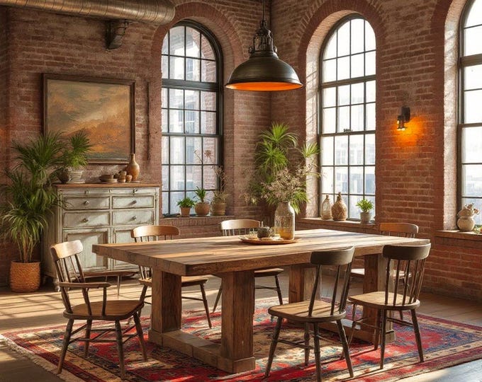 Handcrafted Rustic Wood Dining Table - TRUMAKE - Solid Wood Legs