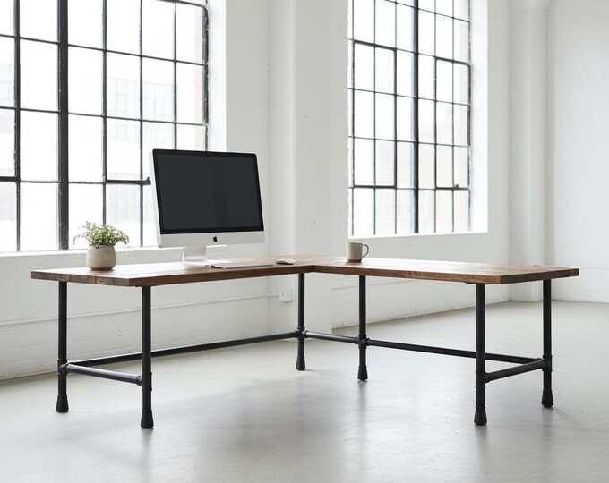 Industrial L-Shaped Desk, L-Desk, Modern Industrial Style Corner Desk Desk Rustic Wood & Pipe Desk Urban Wood Desk, Office Work Station Desk