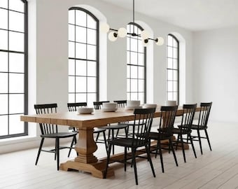 PEDESTAL WOOD TABLE | Handcrafted Thick Solid Wood Rustic Dining Table | Harvest Dining Table | Heavy Rugged Wood Table | Kitchen Farm Table