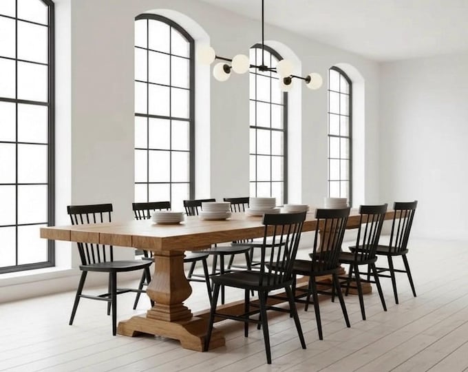 PEDESTAL WOOD TABLE | Handcrafted Thick Solid Wood Rustic Dining Table | Harvest Dining Table | Heavy Rugged Wood Table | Kitchen Farm Table