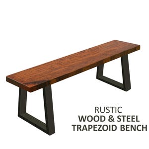 Trapezoid Bench, Industrial Bench, Rustic Wood and Steel Bench, Modern Bench, Trapezoid Leg Bench, Dining Bench, Entry Bench