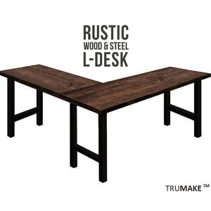 Rustic Wood L-Shaped Desk Wood Steel L-Shaped Desk, Home Office Desk, Computer Dresk, Corner Desk, Farmhouse Desks, Modern Industrial Desks