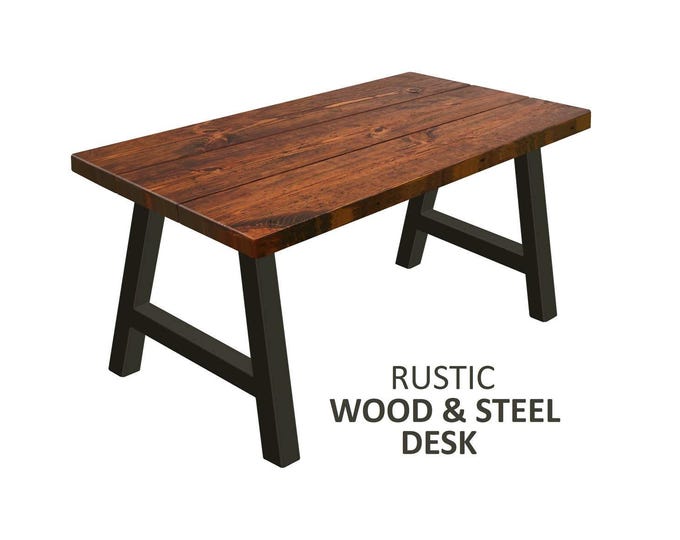 Urban Steel and Wood Desk with A-Legs, Industrial Style Desk, Chic Rustic Wood and Steel Desk, Urban Wood Desk, Modern Desk, Computer Desk