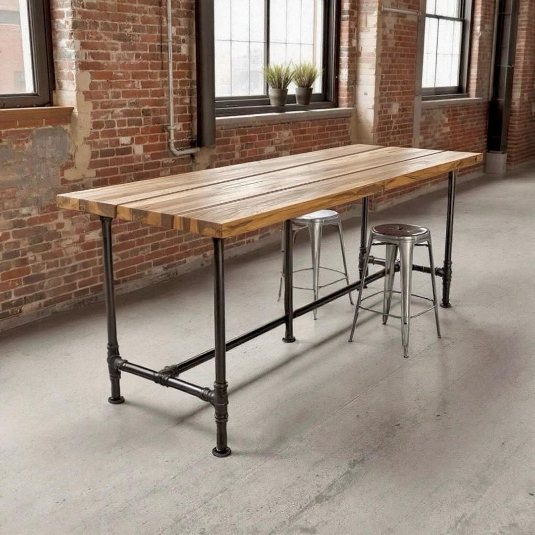 Picture of Rustic Solid Wood Bar Table: Industrial Steel Pub Table - Etsy