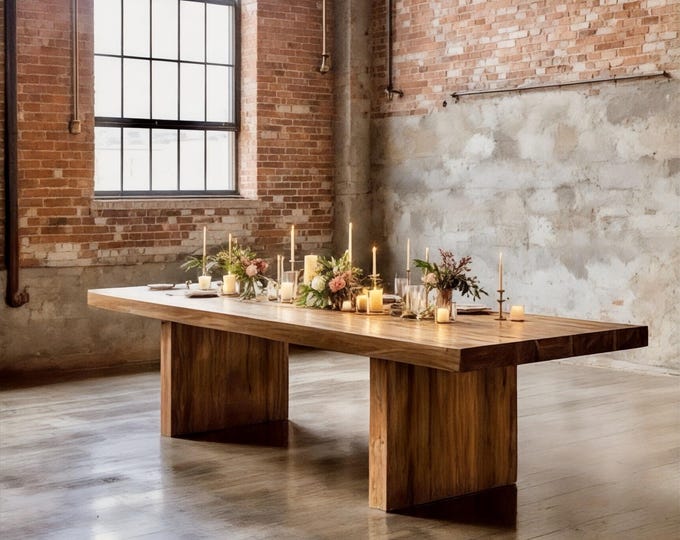 RUSTIC MODERN TABLE | Thick Wood Rustic Dining Table | Harvest Dining Table | Rugged Simple Wood Table Heavy Table | Loft Kitchen Farm Table