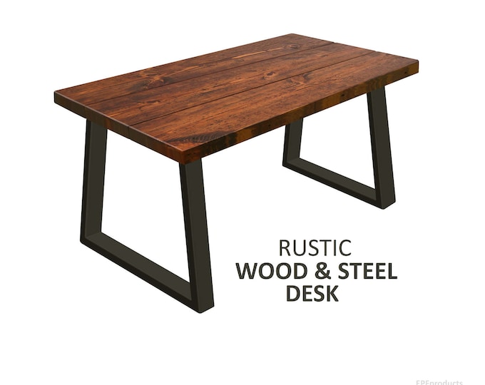 Home Office Desk with Trapezoid Legs, Industrial Style Desk, Chic Rustic Wood and Steel Desk Urban Wood Desk, Steel Dovetail Legs ModernDesk