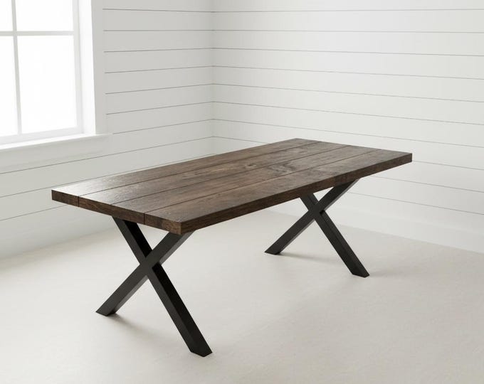 RUSTIC FARMHOUSE TABLE, Dining Table, Harvest Table, Solid Wood and Steel Rustic Industrial Table, Handcrafted Kitchen Tables, Modern Tables