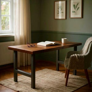 Modern Industrial Desk with H-Legs, Solid Wood Desk, Chic Rustic Wood and Steel Desk, Urban Wood Desk, Modern Desk Computer Desk Office Desk