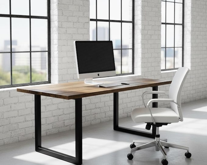 Rustic Wood & Steel Desk: Square Leg, Modern Farmhouse Style