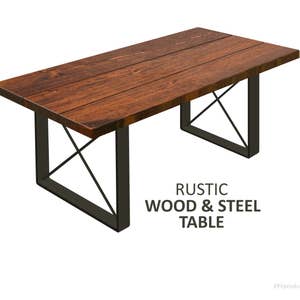 Farmhouse Table Dining Table w/ Square-X Legs, Modern Table Rustic Wood & Steel Table, Industrial Chic Style,, Urban Wood, Harvest Table
