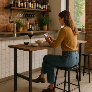 Bar Table (42&quot;H) w/ H-STYLE Steel Legs, Modern Industrial Pub Table Bistro Table Rustic Wood, Bar Table Urban Wood Bar