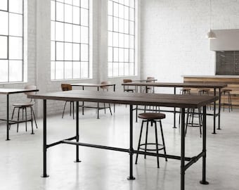 Tall Bar Table (42"High) Modern Industrial Style, Pub Table Bistro Table Chic Bar, Thick Top Rustic Wood and Pipe Bar Table, Urban Bar Table