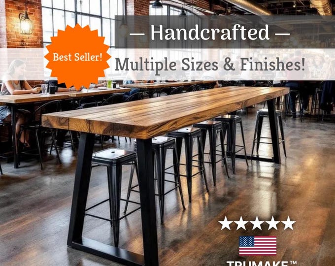 Rustic Wood & Steel Bar Table: Industrial Pub Table