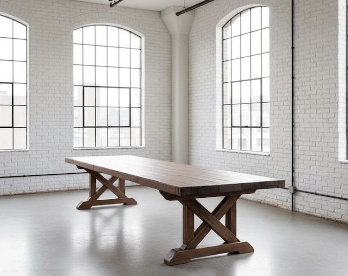 THICK WOOD TABLE | Thick Wood Rustic Dining Table | Harvest Dining Table | Rugged Wood Table Heavy Table | Kitchen Farm Table |