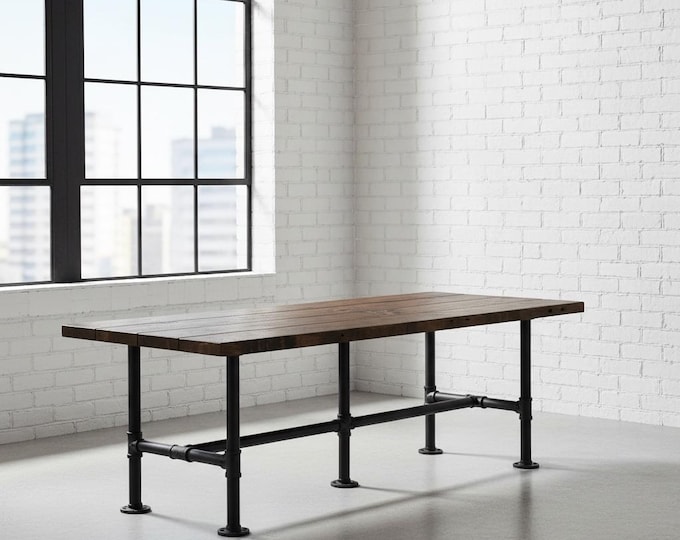 Farmhouse Table, Rustic Wood & Pipe Table, Modern Industrial Style Dining, Table Urban Wood Table, Rustic Wood and Pipe Table, Harvest Table
