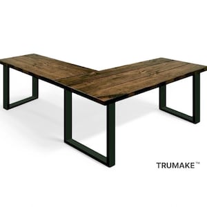 SQUARE LEG L-Desk, Wood Steel L-Shaped Desk,Computer Desk, Home Office Desk, Corner Desk, Farmhouse Desks, Modern Industrial Desk