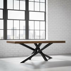 Modern Butcherblock Dining Table: Spider Base, Rustic Wood Plank