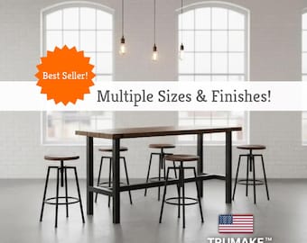 TRUMAKE Rustic Wood & Steel Bar Table | Handcrafted Modern Industrial Pub Table | Counter height or Bar height