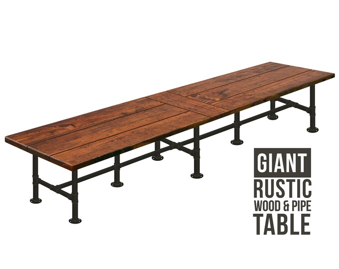 Boardroom Table, Industrial Pipe Conference Table, Office Table, Urban Wood Table, Large Pipe Table Rustic Wood & Pipe Table
