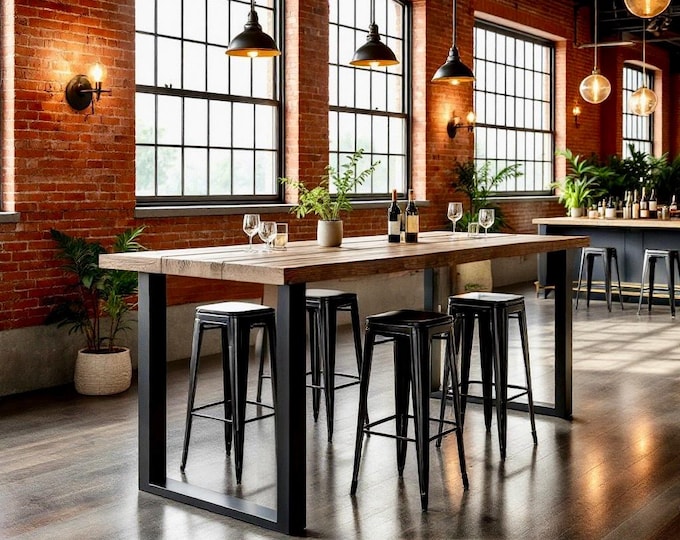 Rustic BAR TABLE. Industrial Bar Table. Solid Wood and Steel Bar Table. Pub Table. Counter Table. Modern Industrial Table. FREE Shipping!