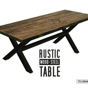 RUSTIC FARMHOUSE TABLE, Dining Table, Harvest Table, Solid Wood and Steel Rustic Industrial Table, Handcrafted Kitchen Tables, Modern Tables