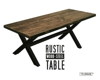 RUSTIC FARMHOUSE TABLE, Dining Table, Harvest Table, Solid Wood and Steel Rustic Industrial Table, Handcrafted Kitchen Tables, Modern Tables