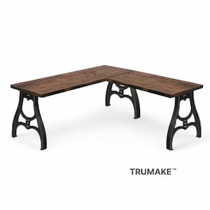 VINTAGE STYLE L-DESK, Industrial Machine Leg Style Wood Steel L-Shaped Desk, Home Office Desk, Rustic Corner Desk Modern Desk Computer Desk