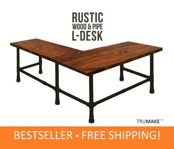 L Shaped Desk L Desk Industrial Style Pipe And Wood Computer Etsy