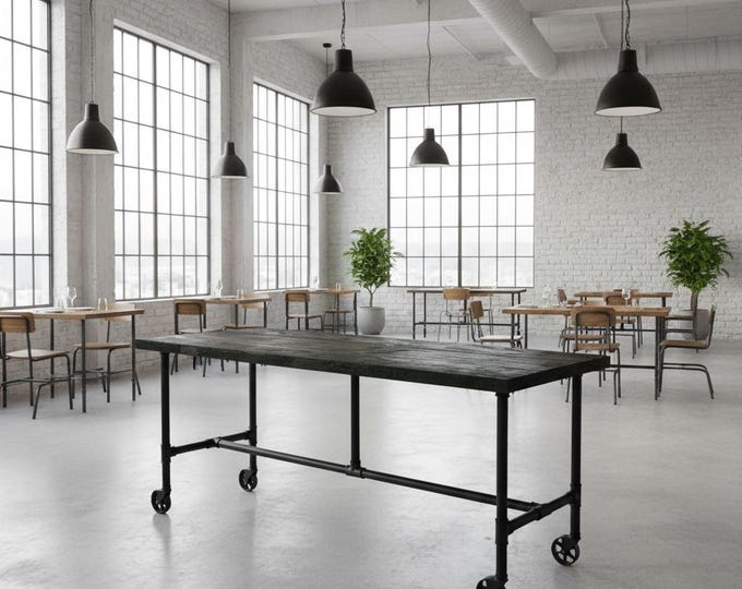 Caster Wheels Counter Height Rolling Vintage Bar Table. Rustic Bar Table Restaruant Bar Table Mobile Pub Table. Modern Industrial Bar Table.