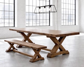 CHUNKY WOOD BENCH | Handcrafted Thick Wood Rustic Bench | Harvest Bench | Rugged Wood Bench Heavy Bench | Kitchen Farm Bench