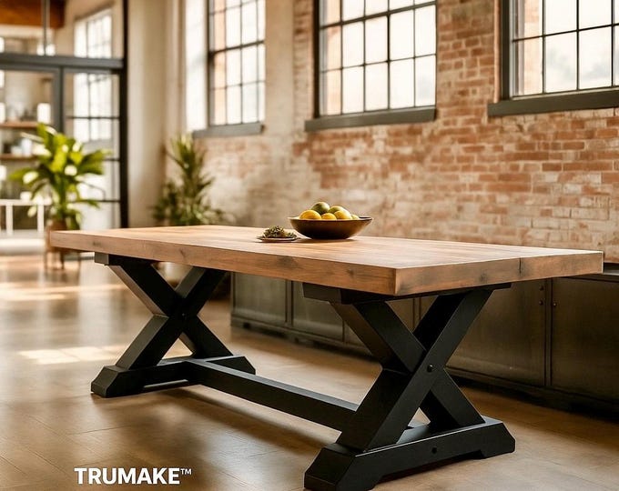 TABLE | Black Base Table Wood Rustic Dining Table | Harvest Wood Dining Table | Rugged Table | Heavy Table | Kitchen Farm Table Handcrafted