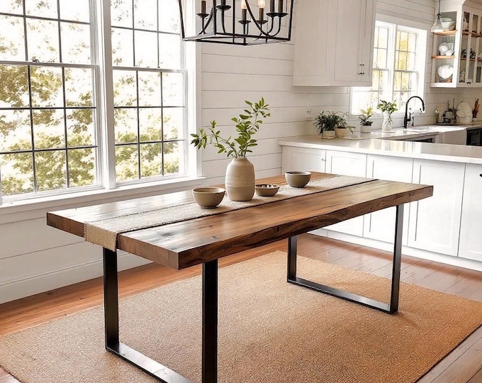 Handcrafted Rustic Wood & Steel Table - TRUMAKE™ - Industrial Dining or Conference