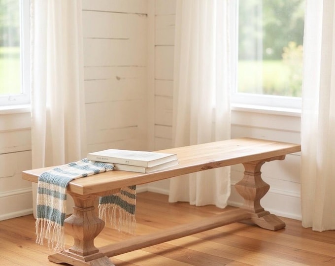 Pedestal Bench | Handcrafted Rustic Wood Pedestal Bench: Thick Solid Wood