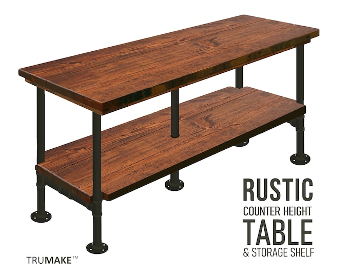 Counter Height Table with Storage Shelf. Rustic Table. Counter Table. Modern Industrial Table. FREE SHIPPING!