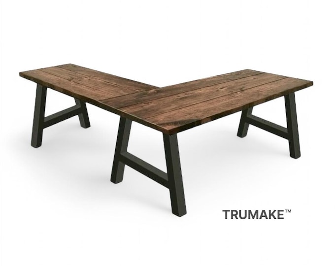 A-Leg L-Shaped Desk, Wood Steel L-Shaped Desk,Computer Desk, Home Office Desk, Corner Desk, Farmhouse Desks, Modern Industrial Desk