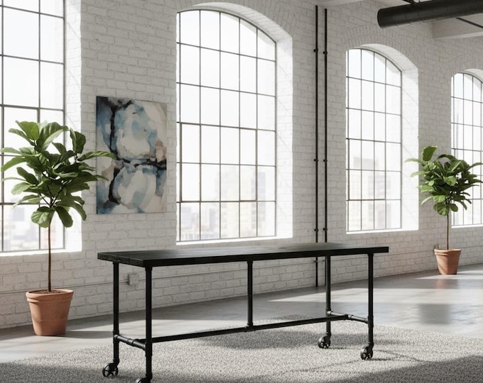 Mobile Butcherblock Bar Table: Industrial Rolling Pub Table