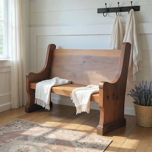 Church Pew Bench | Solid Rustic Wood Farmhouse Bench | Entry Bench Seating | Foyer Bench | Custom Handcrafted in the USA | Free Shipping! image 5