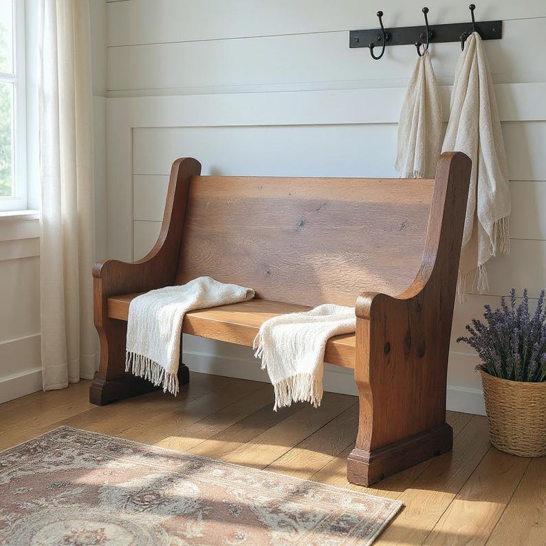 Church Pew Bench | Solid Rustic Wood Farmhouse Bench | Entry Bench Seating | Foyer Bench | Custom Handcrafted in the USA | Free Shipping! image 5
