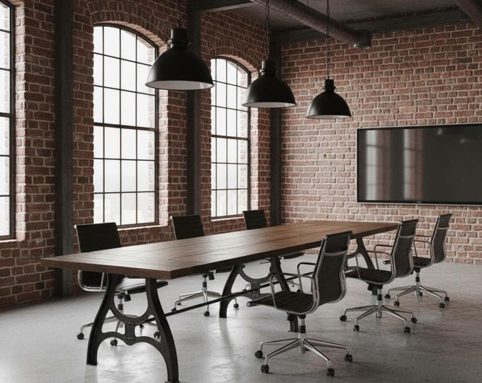 Industrial Style Table, Solid Wood Vintage Dining Table Antique Style Table Cast Metal Wood Kitchen Table Steam Punk Table Machine Leg Table